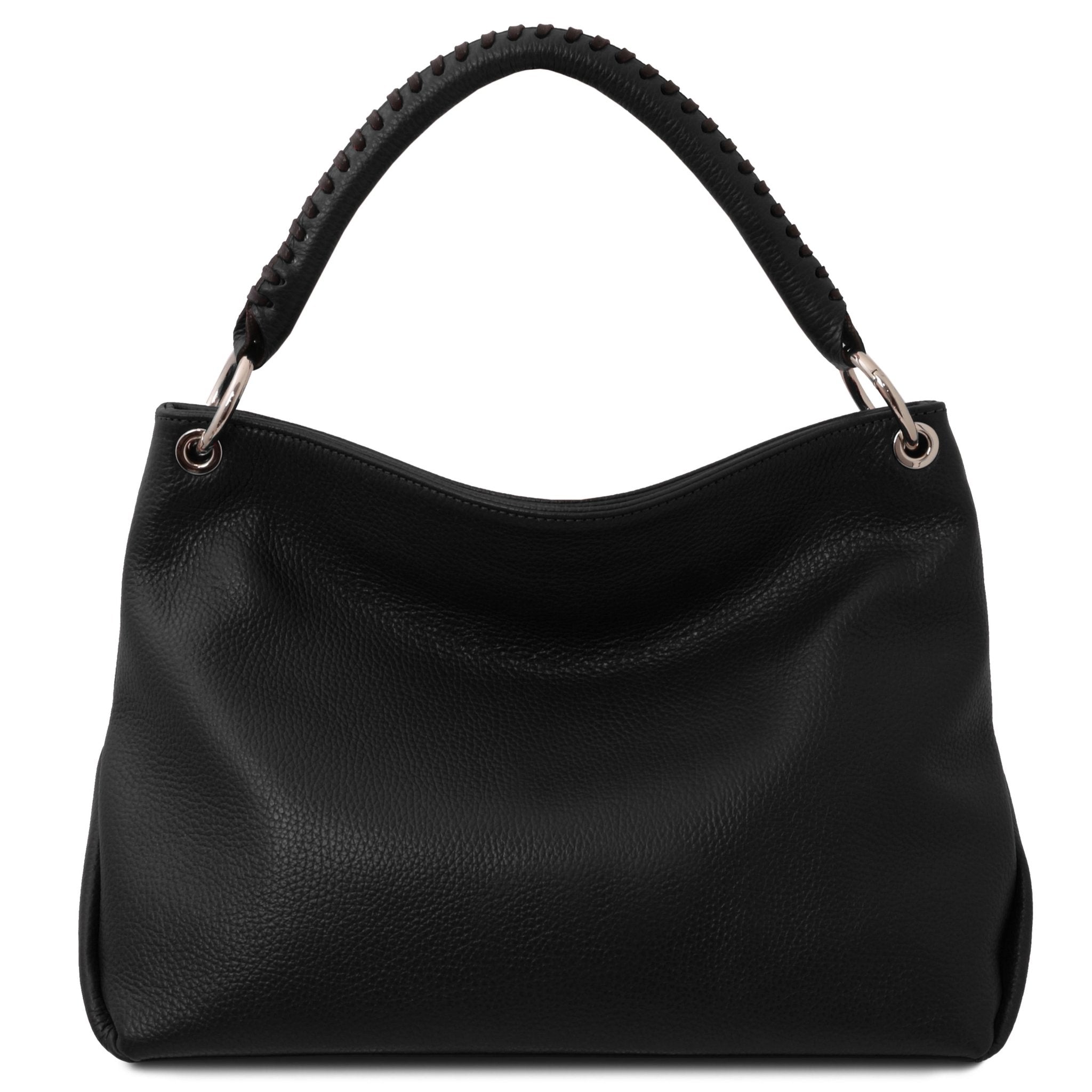 Back view of the TL Bag Soft Leather Handbag in Black on a white background - L'Atelier Global