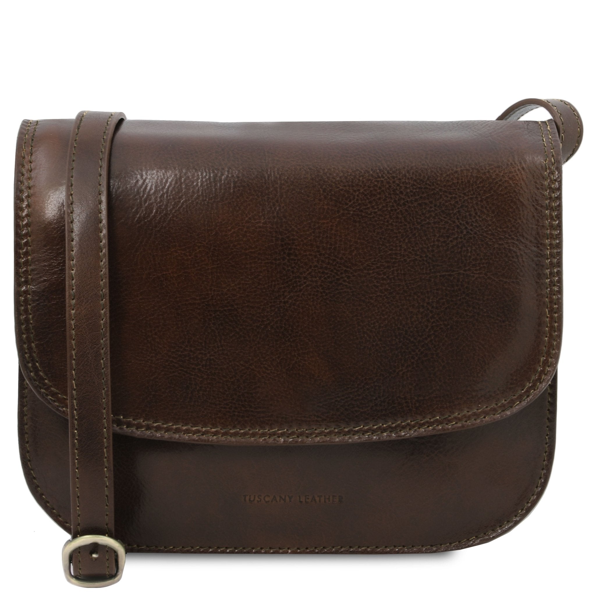 Front view of TL Classic Greta Lady Leather Bag in dark brown on a white background - L'Atelier Global