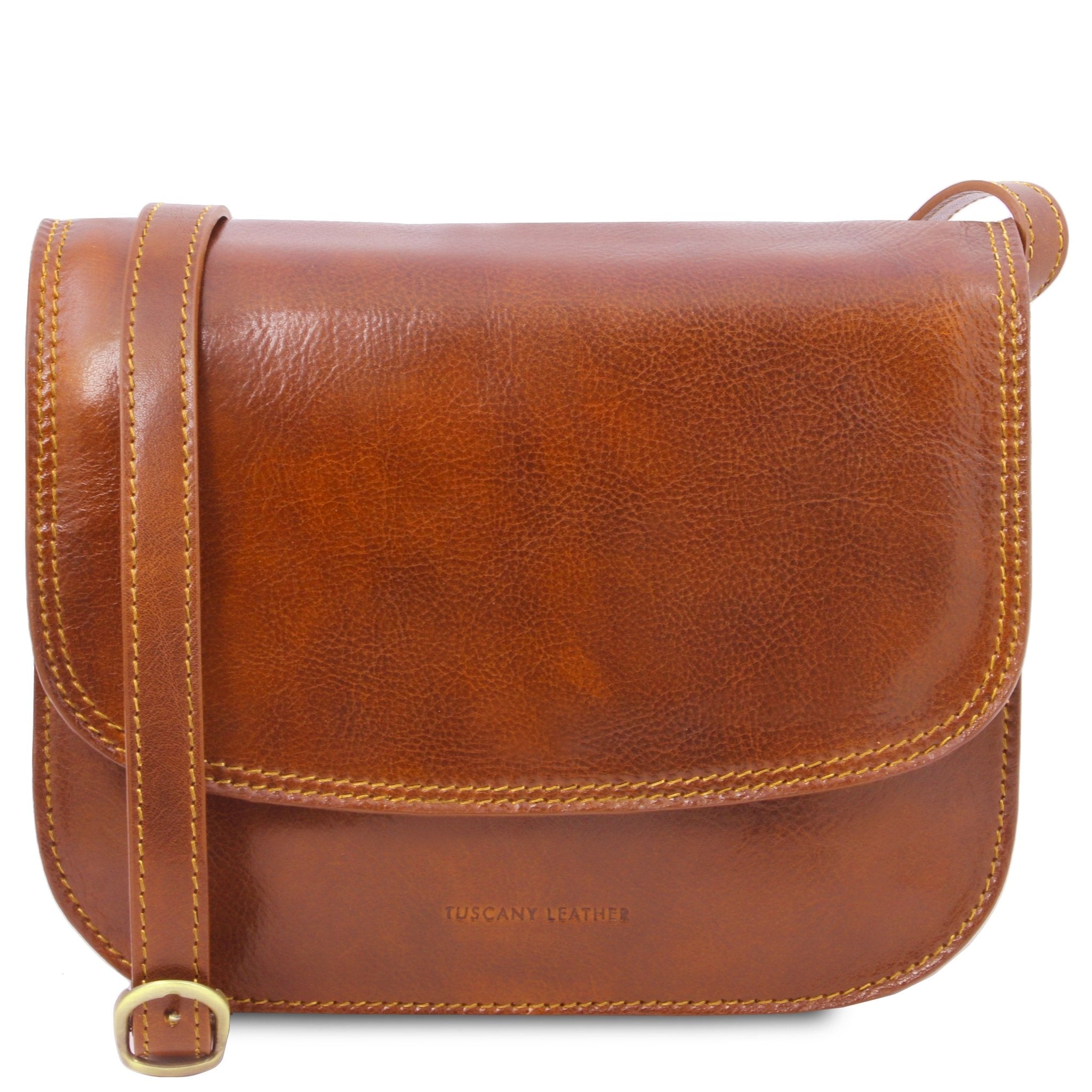 Front view of TL Classic Greta Lady Leather Bag in honey on a white background - L'Atelier Global