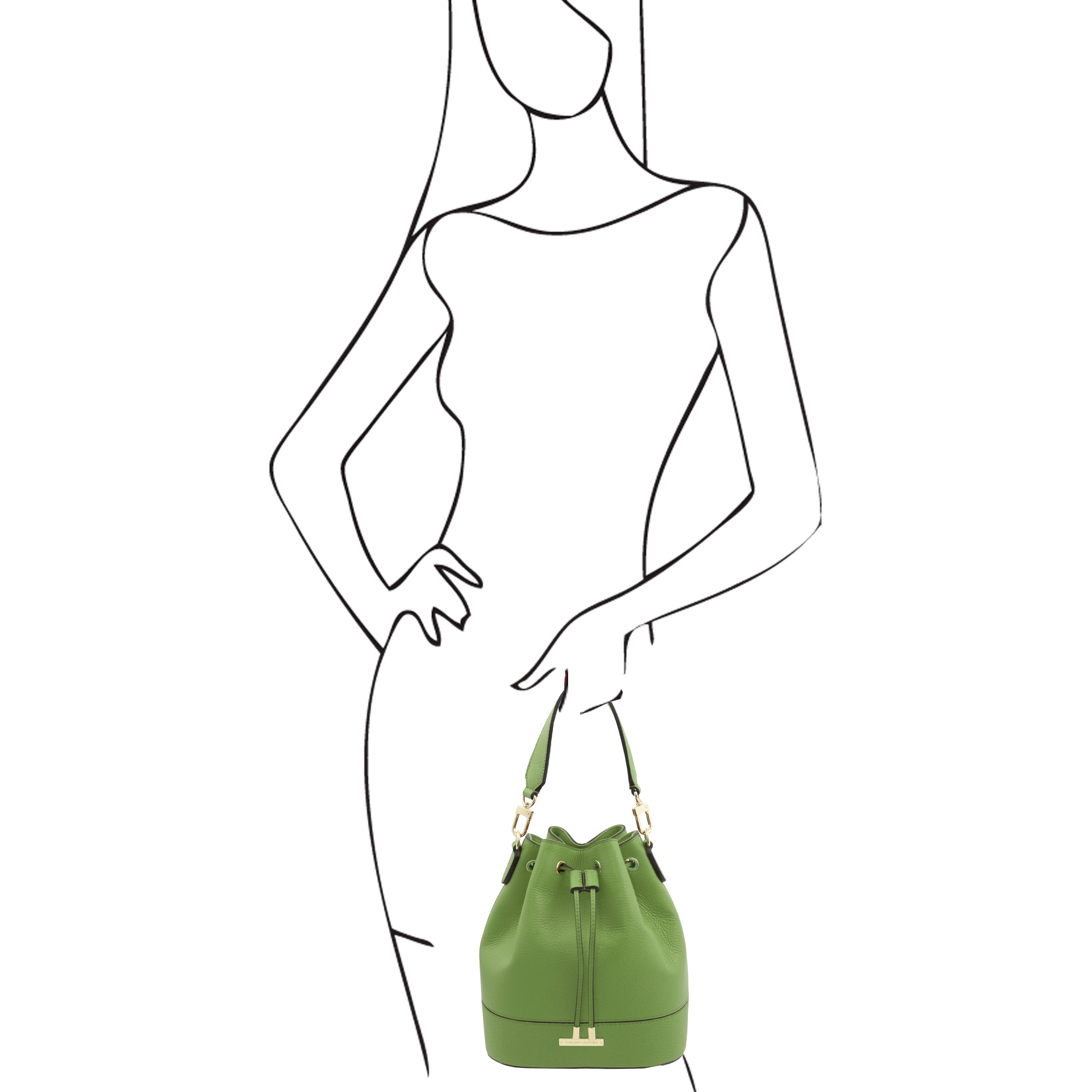 TL Leather Bucket Green Bag Model- L'Atelier Global