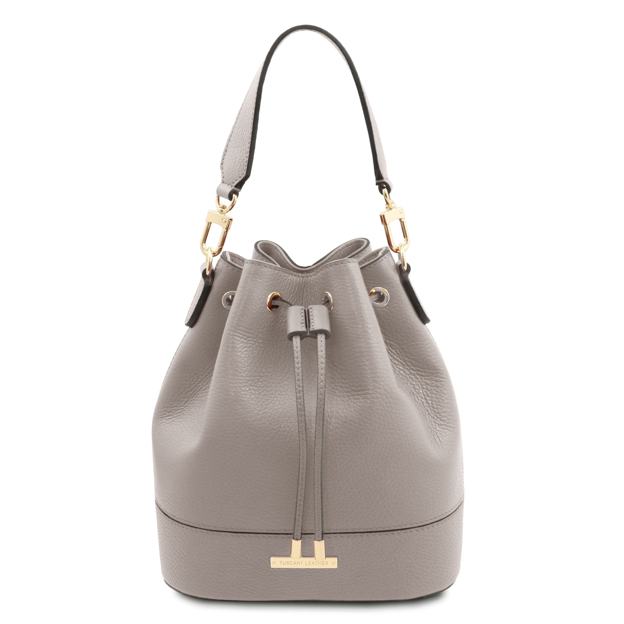 TL Leather Bucket Bag Dark Taupe Front- L'Atelier Global