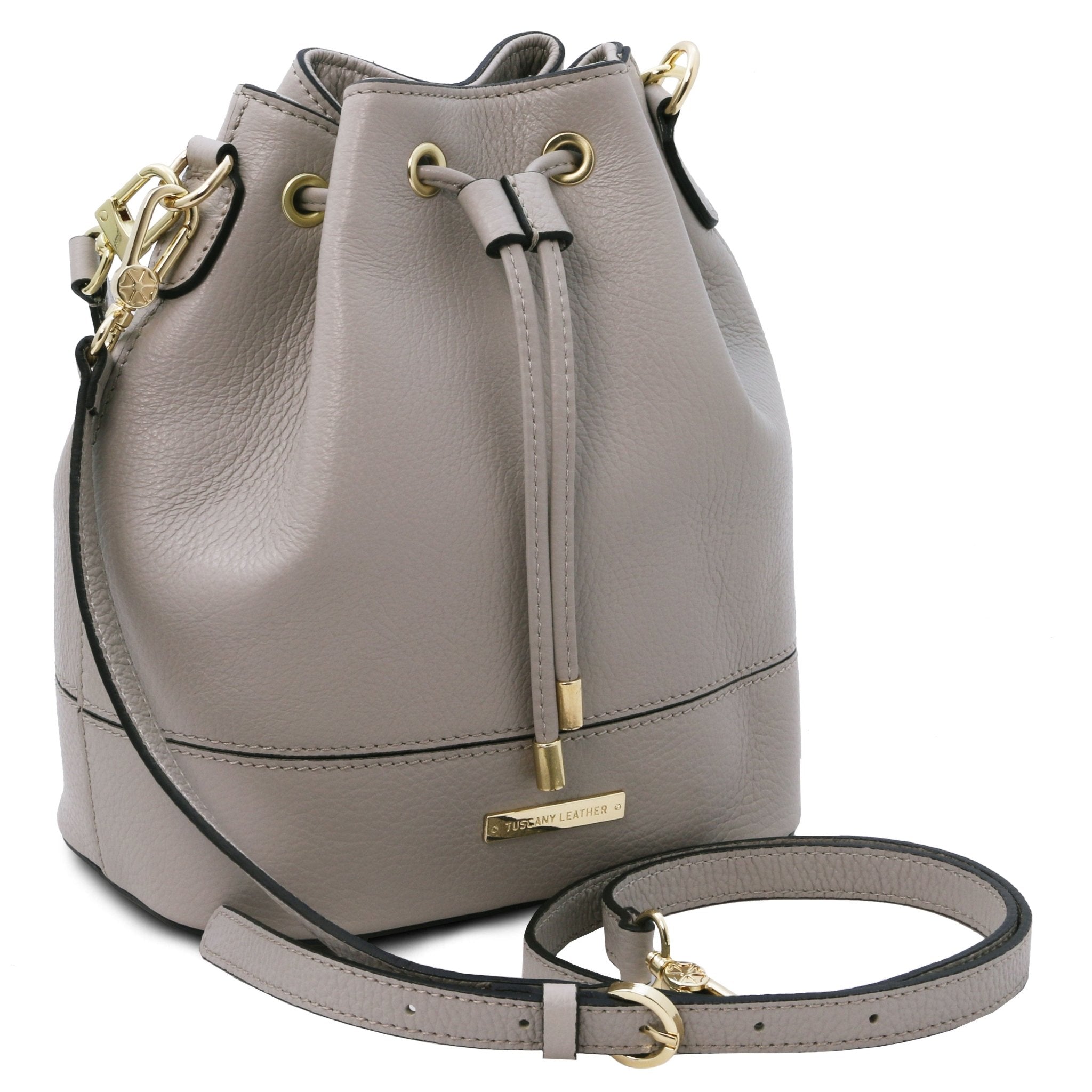 TL Leather Bucket Bag Dark Taupe Side- L'Atelier Global