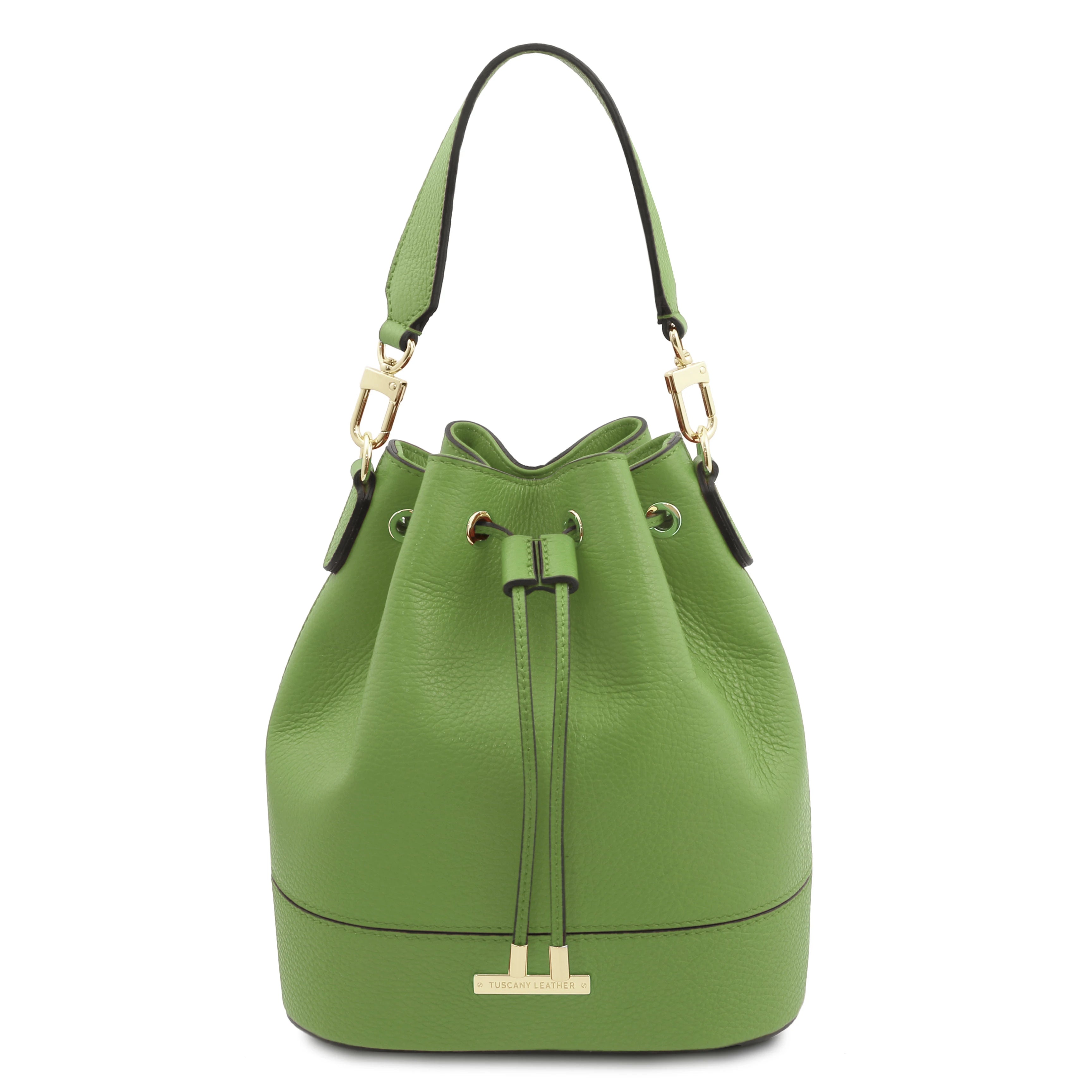 TL Leather Bucket Green Bag Front - L'Atelier Global