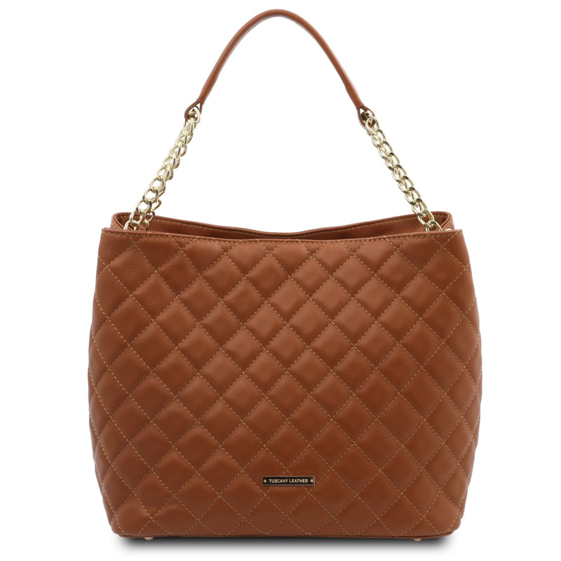 TL Soft Quilted Leather Bucket Bag - L'Atelier Global Cognac