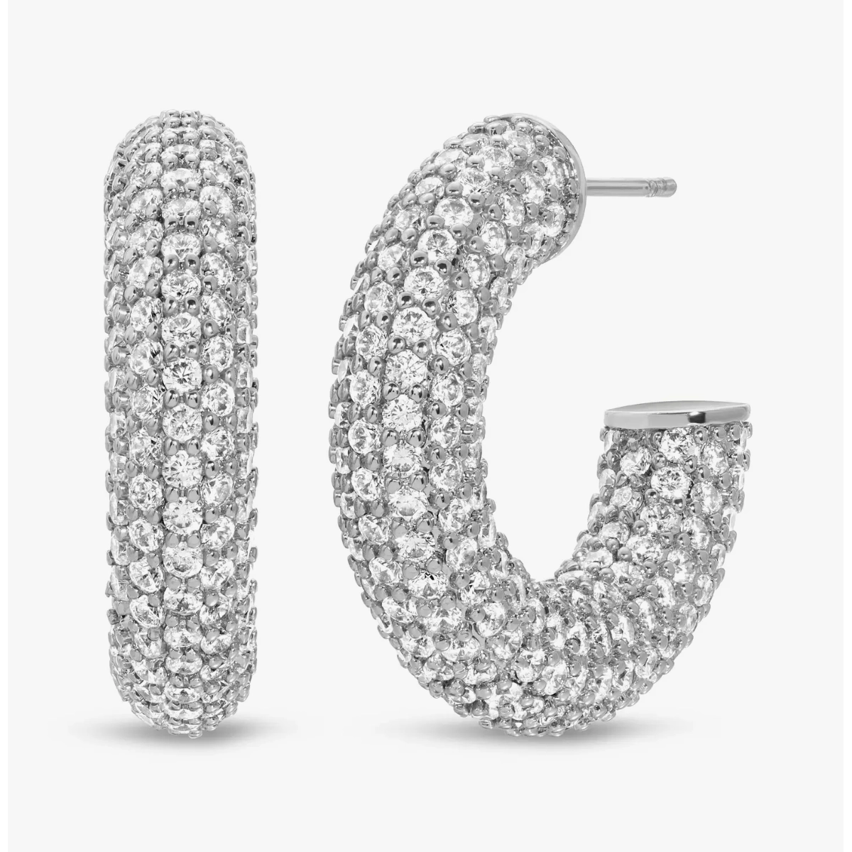 Uptown Minimalist Pave Hoops in silver on a white background - L'Atelier Global
