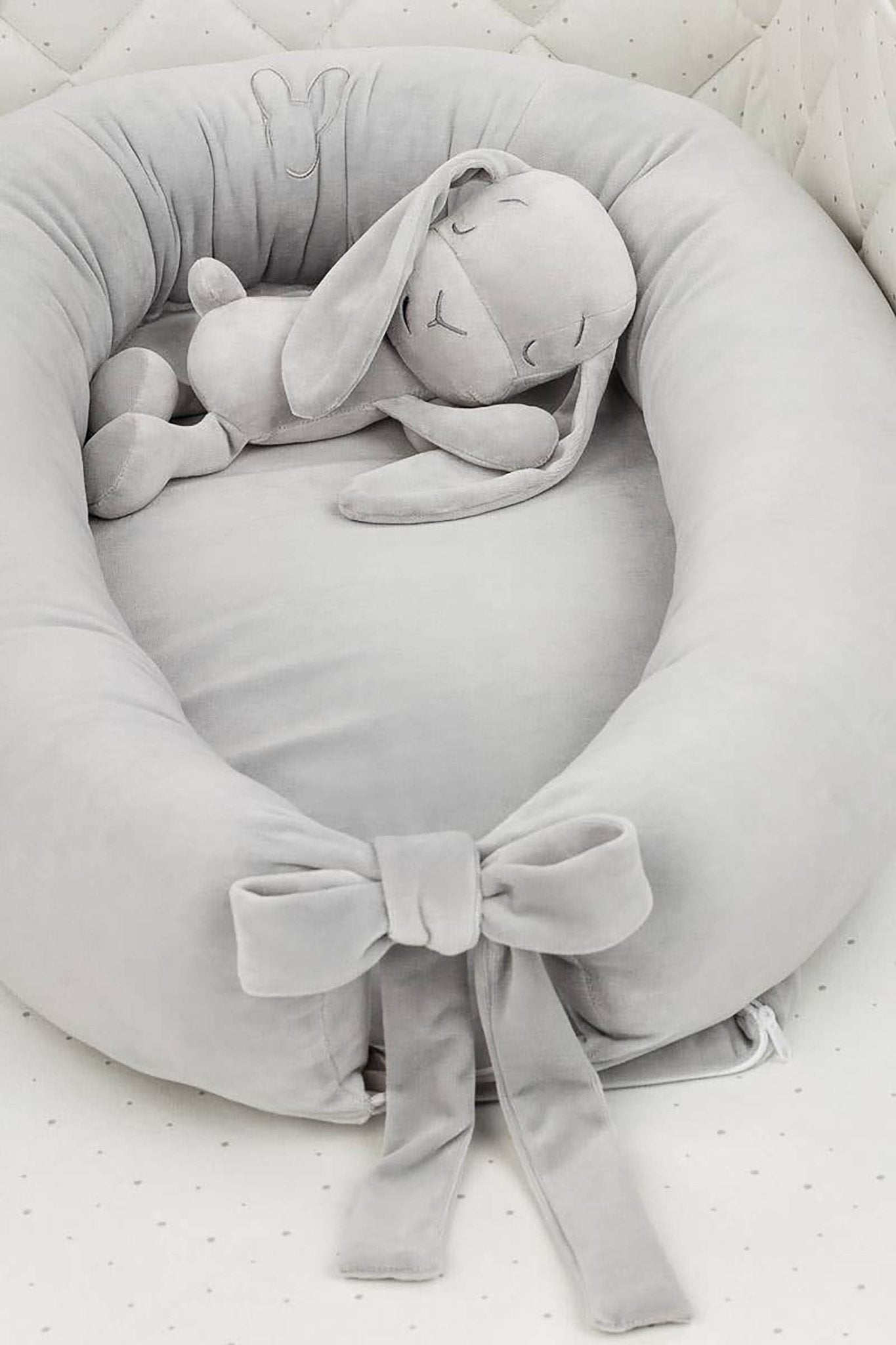 Velvet Baby Nest in Gray on a white background - L'Atelier Global