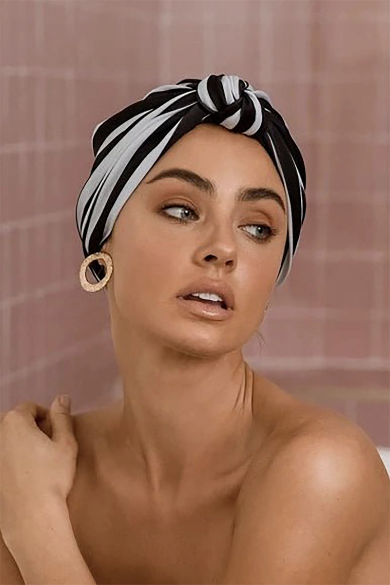 Vintage Knotted Turban Shower Cap In Stripes - L'Atelier Global