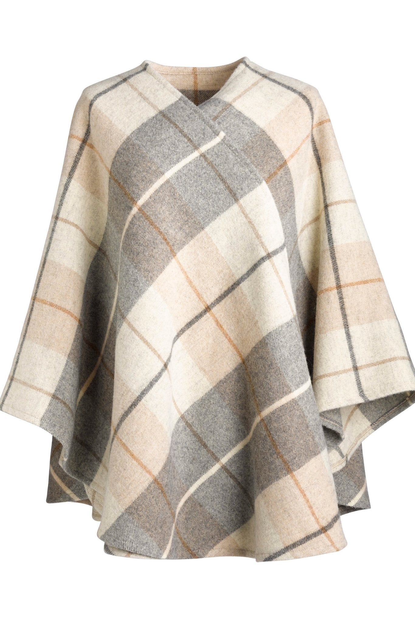 Winter Cozy Tartan Ruana Wrap, front view on a white background- L'Atelier Global