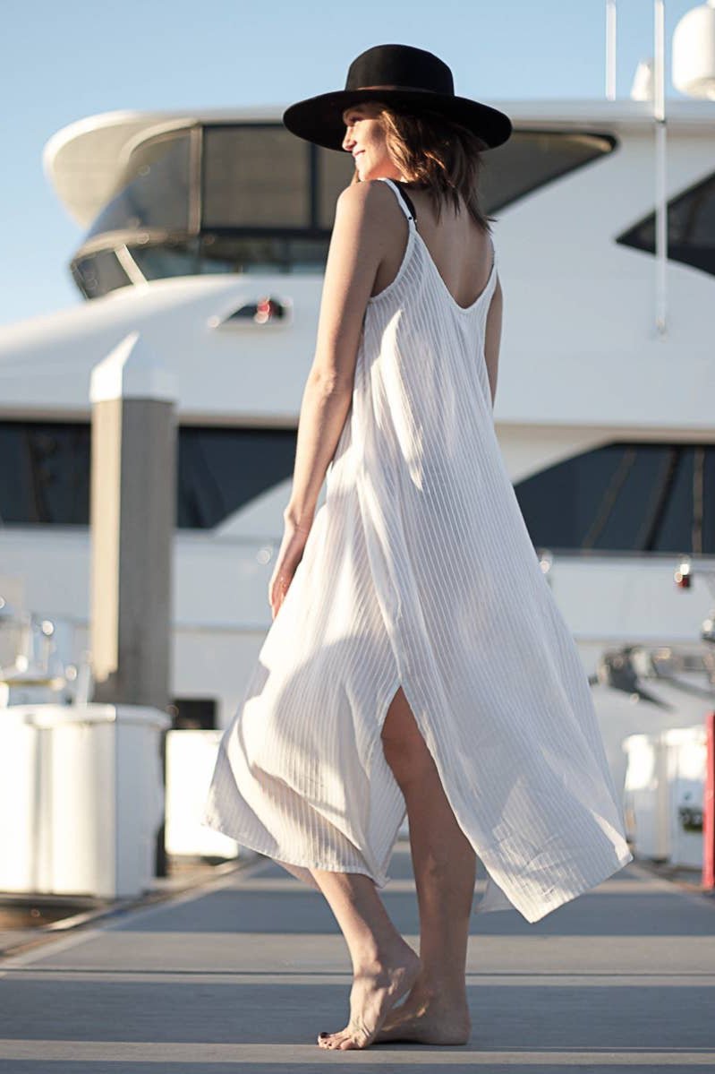 Yaz Dress in Natural with White Stripes - L'Atelier Global