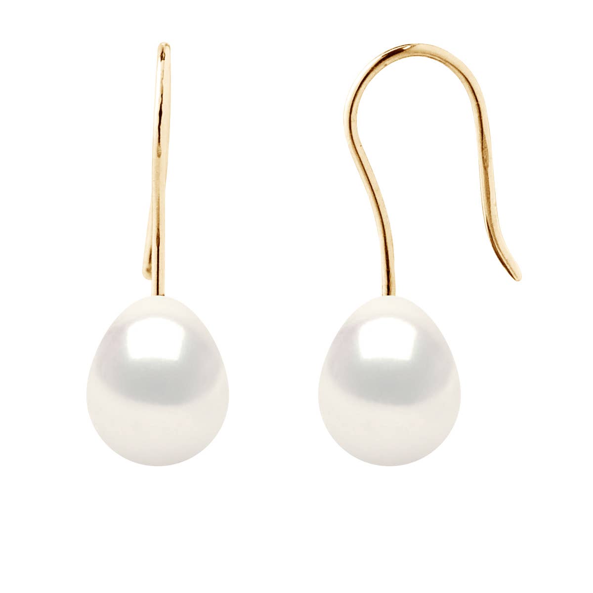 Yellow Gold Freshwater Pearl Pendant Earrings on a white background