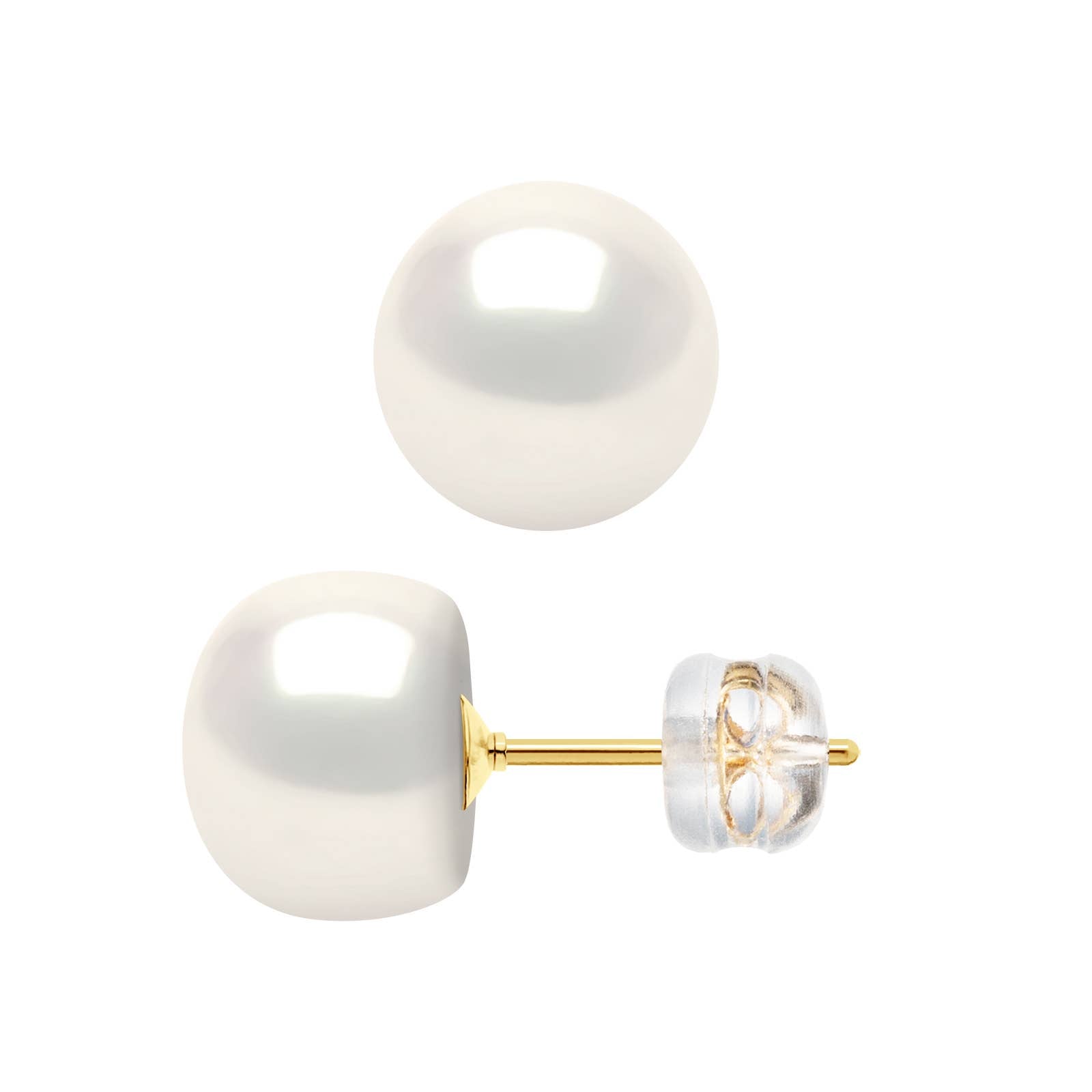 Yellow Gold Freshwater Pearl Earrings on a white background